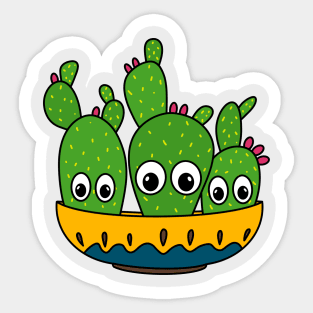 Cute Cactus Design #265: Cacti Bunch In A Bowl Planter Sticker